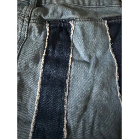 Pacsun Womens Two-Tone Denim Mini Skirt Size 27 Fringe Hem Blue Patchwork Cotton - Picture 9 of 12